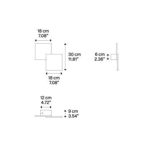 Lámpara de pared Puzzle Double Square de Lodes con dimensiones visibles ideal para iluminar espacios medianos