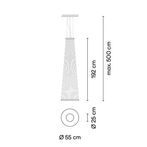 Esquema técnico de la lámpara colgante Array 1860 con altura de 192 cm y diámetro de 55 cm