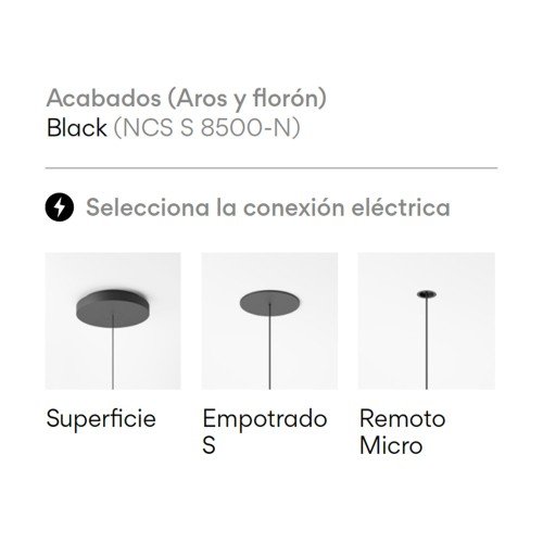 Florones disponibles para la Array 1860 de Vibia: superficie, empotrado y remoto micro