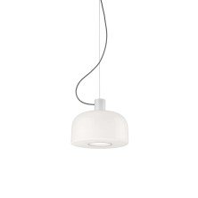 Lámpara Bellhop Glass S1 de Flos en blanco brillante con cable visible y difusor inferior opalino Lámpara Colgante Bellhop Glass S1 - Flos