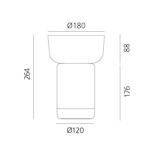 Esquema técnico de Bontà con cuenco superior Ø18 cm y altura total 26,4 cm Esquema técnico de Bontà con cuenco superior Ø18 cm y altura total 26,4 cm