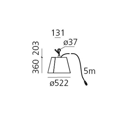Esquema técnico de la Tolomeo Paralume Outdoor Hook de Artemide con gancho y cable de 5 m Esquema técnico de la Tolomeo Paralume Outdoor Hook de Artemide con gancho y cable de 5 m