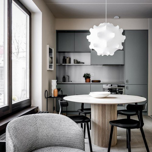 Lámpara colgante Taraxacum 1 Flos diseño Achille Castiglioni con pantalla de capullo blanco