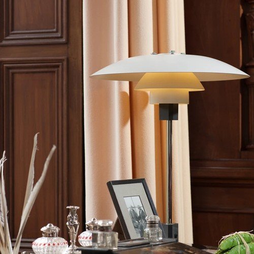 Lámpara de sobremesa PH 4/3 Louis Poulsen blanca con base cromada