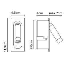 Esquema técnico LEDtube Mini Marset con medidas de instalación empotrada en pared