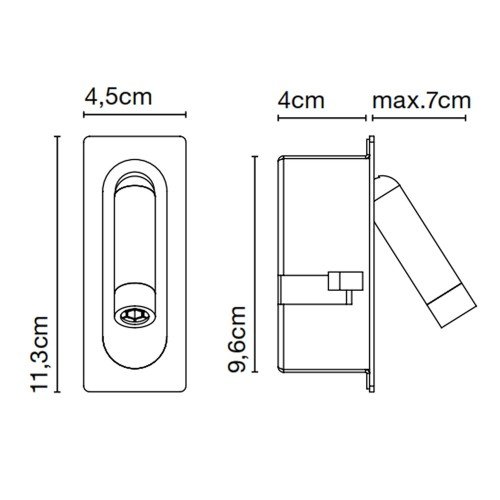 Esquema técnico LEDtube Mini Marset con medidas de instalación empotrada en pared